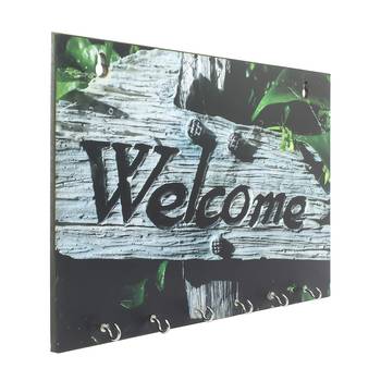 Welcome Theme Wooden Key Holder with 6 Hooks 4