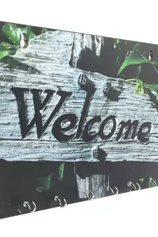 Welcome Theme Wooden Key Holder with 6 Hooks