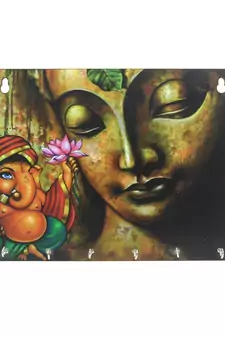 Lord Ganesha Theme Wooden Key Holder with 6 Hooks