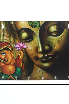 Lord Ganesha Theme Wooden Key Holder with 6 Hooks