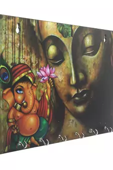 Lord Ganesha Theme Wooden Key Holder with 6 Hooks
