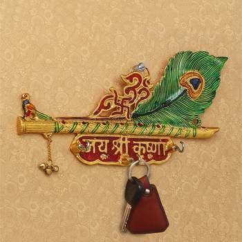 Jai Shree Krishna Key Holder With 3 Hooks 1
