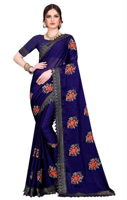 Blue printed georgette saree with blouse 1