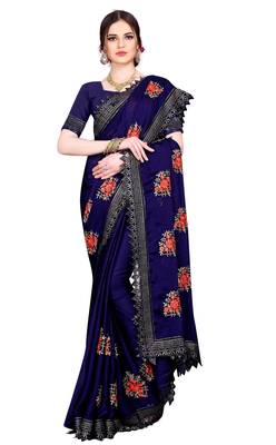 Blue printed georgette saree with blouse 2