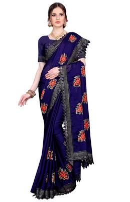 Blue printed georgette saree with blouse 3