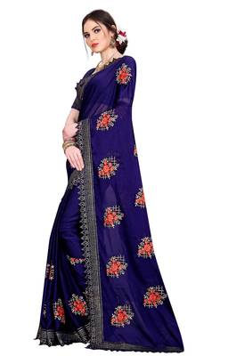 Blue printed georgette saree with blouse 4