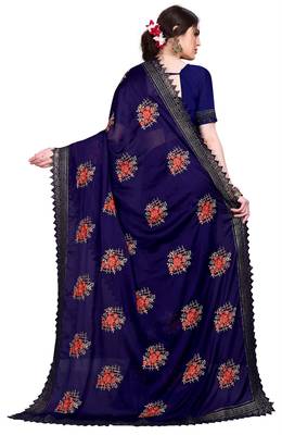 Blue printed georgette saree with blouse 5