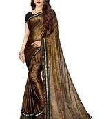 Brown printed lycra saree with blouse