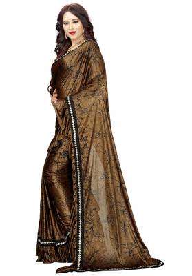 Brown printed lycra saree with blouse 2