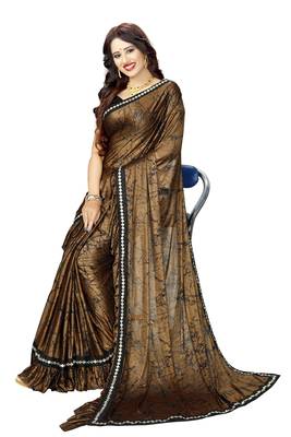 Brown printed lycra saree with blouse 3