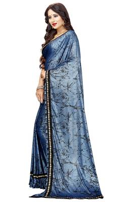 Blue printed lycra saree with blouse 2