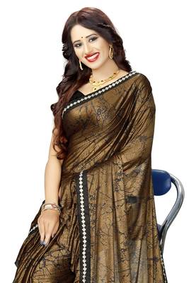 Brown printed lycra saree with blouse 4