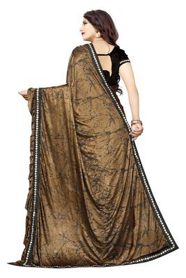 Brown printed lycra saree with blouse 5