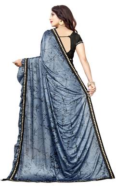 Blue printed lycra saree with blouse 4