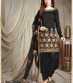 Black Embroidered Taffeta Semi Stitched Salwar With Dupatta