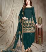 Green Embroidered Taffeta Semi Stitched Salwar With Dupatta