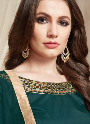 Green Embroidered Taffeta Semi Stitched Salwar With Dupatta 2