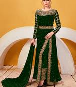 Green Embroidered Faux Georgette Semi Stitched Salwar With Dupatta