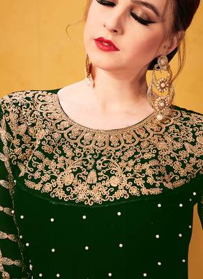 Green Embroidered Faux Georgette Semi Stitched Salwar With Dupatta 2