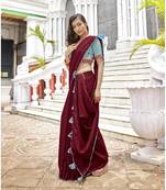 Maroon solid chanderi silk saree with blouse