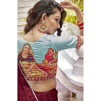 Maroon solid chanderi silk saree with blouse 2