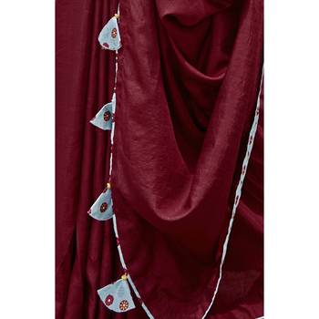Maroon solid chanderi silk saree with blouse 3