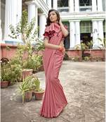 Peach solid chanderi silk saree with blouse