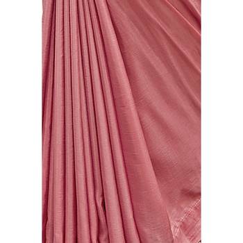 Peach solid chanderi silk saree with blouse 3