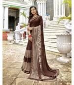 Brown embroidered lycra saree with blouse