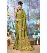 Green plain chanderi silk saree with blouse