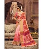 Peach printed art silk saree with blouse
