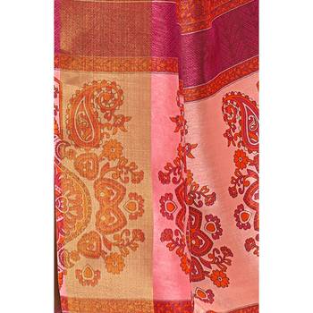 Peach printed art silk saree with blouse 3