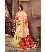 Peach printed art silk saree with blouse