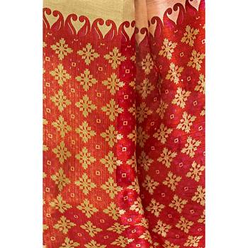 Peach printed art silk saree with blouse 3