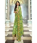 Green printed art silk saree with blouse