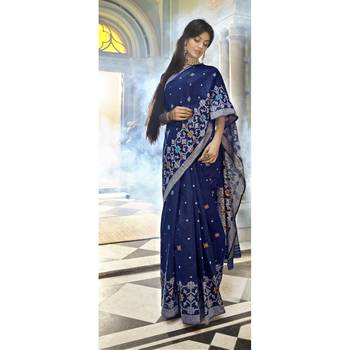 Blue woven cotton saree with blouse 1