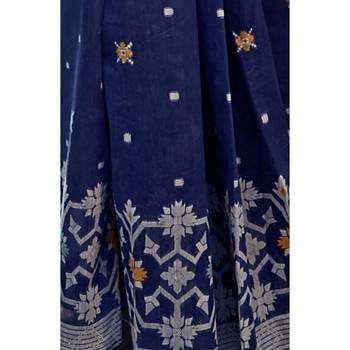 Blue woven cotton saree with blouse 3