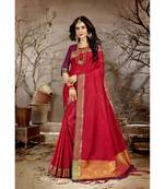 Red solid chanderi silk saree with blouse