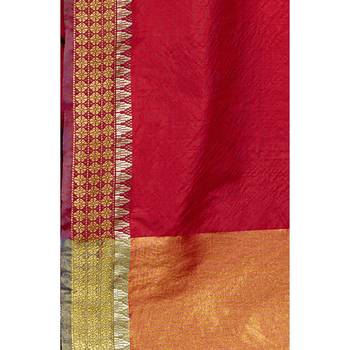 Red solid chanderi silk saree with blouse 3