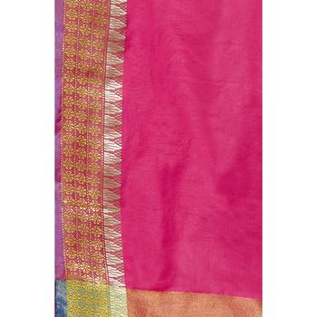 Pink solid chanderi silk saree with blouse 3