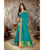 Sky blue solid chanderi silk saree with blouse