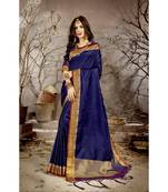 Blue solid chanderi silk saree with blouse
