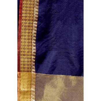 Blue solid chanderi silk saree with blouse 3