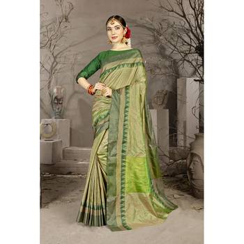 Green woven art silk saree with blouse 1