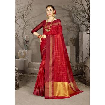 Red woven art silk saree with blouse 1