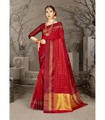 Red woven art silk saree with blouse