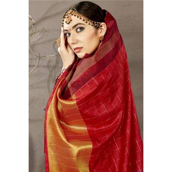 Red woven art silk saree with blouse 2