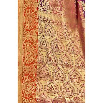 Pink woven art silk saree with blouse 3