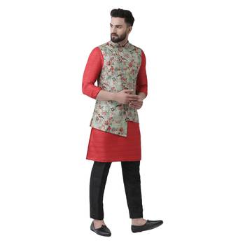 Green Printed Linen Nehru Jacket 4