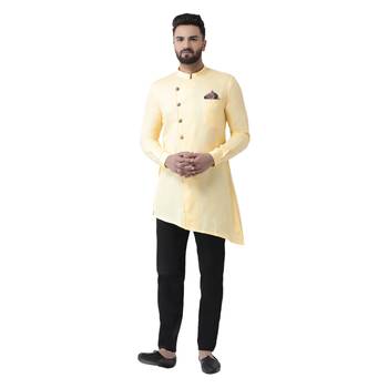 Beige Plain Cotton Men Kurtas 1